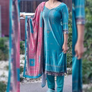 Turquoise/blue velvet suit NEGOTIABLE